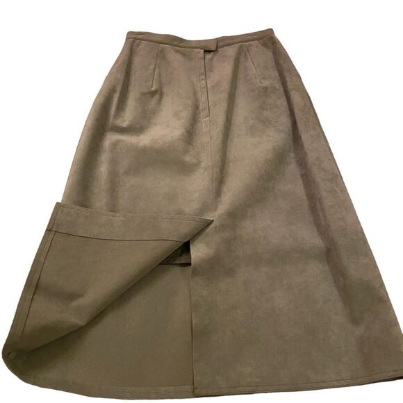 EUC Vintage Khaki Olympic Brand Ultra Suede Midi Skirt - Picture 2 of 9
